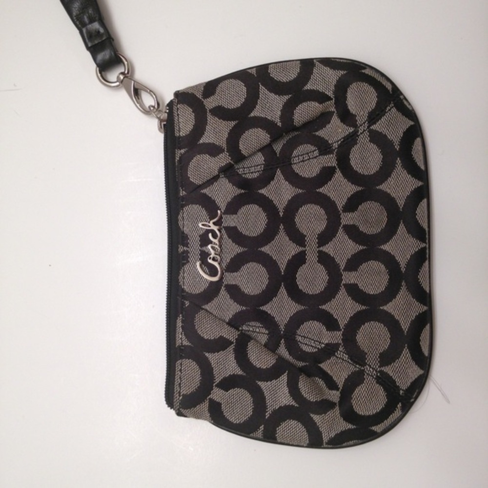 Coach wristlet wallet grey black jacquard